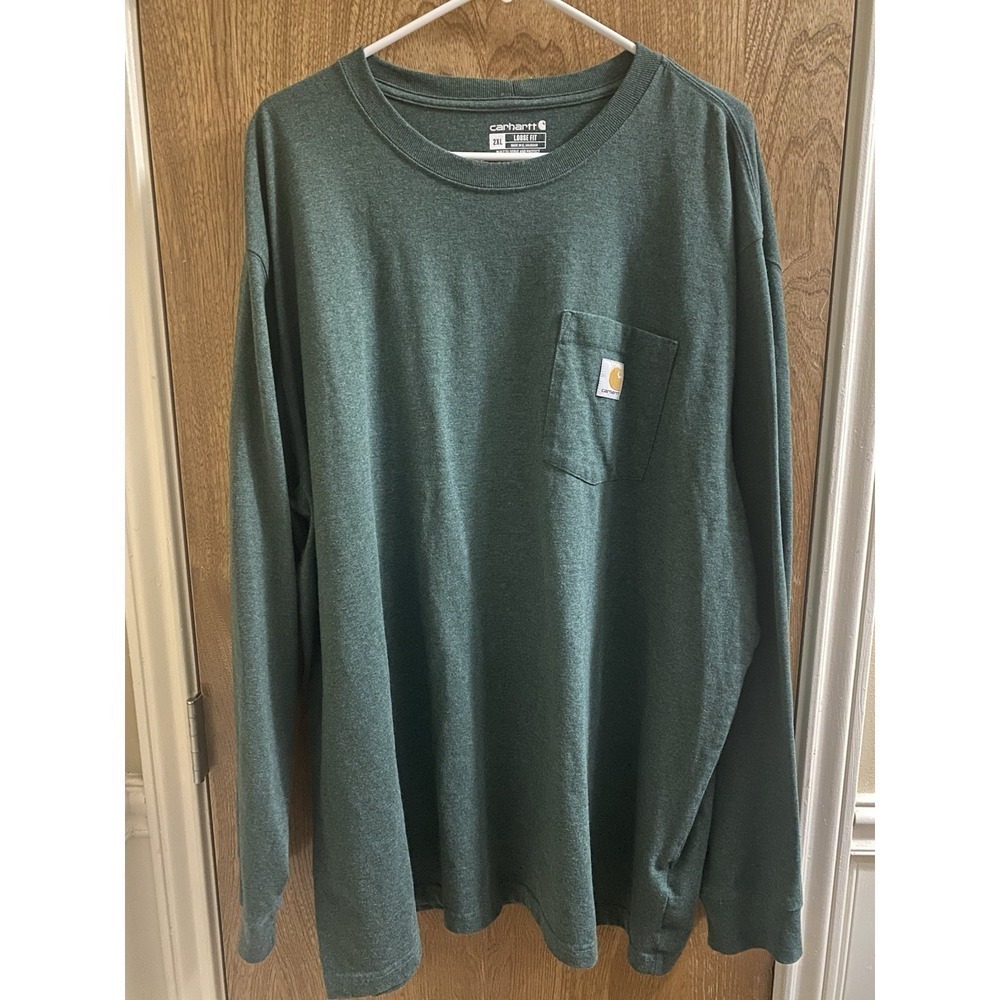 Carhartt Long Sleeve Work Shirt Mens Loose Fit Green Long Sleeve Pocket Sz 2XL